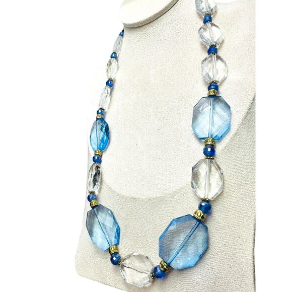 Blue and Clear Faceted Acrylic Bead Necklace Toggle Clasp - Picture 4 of 6